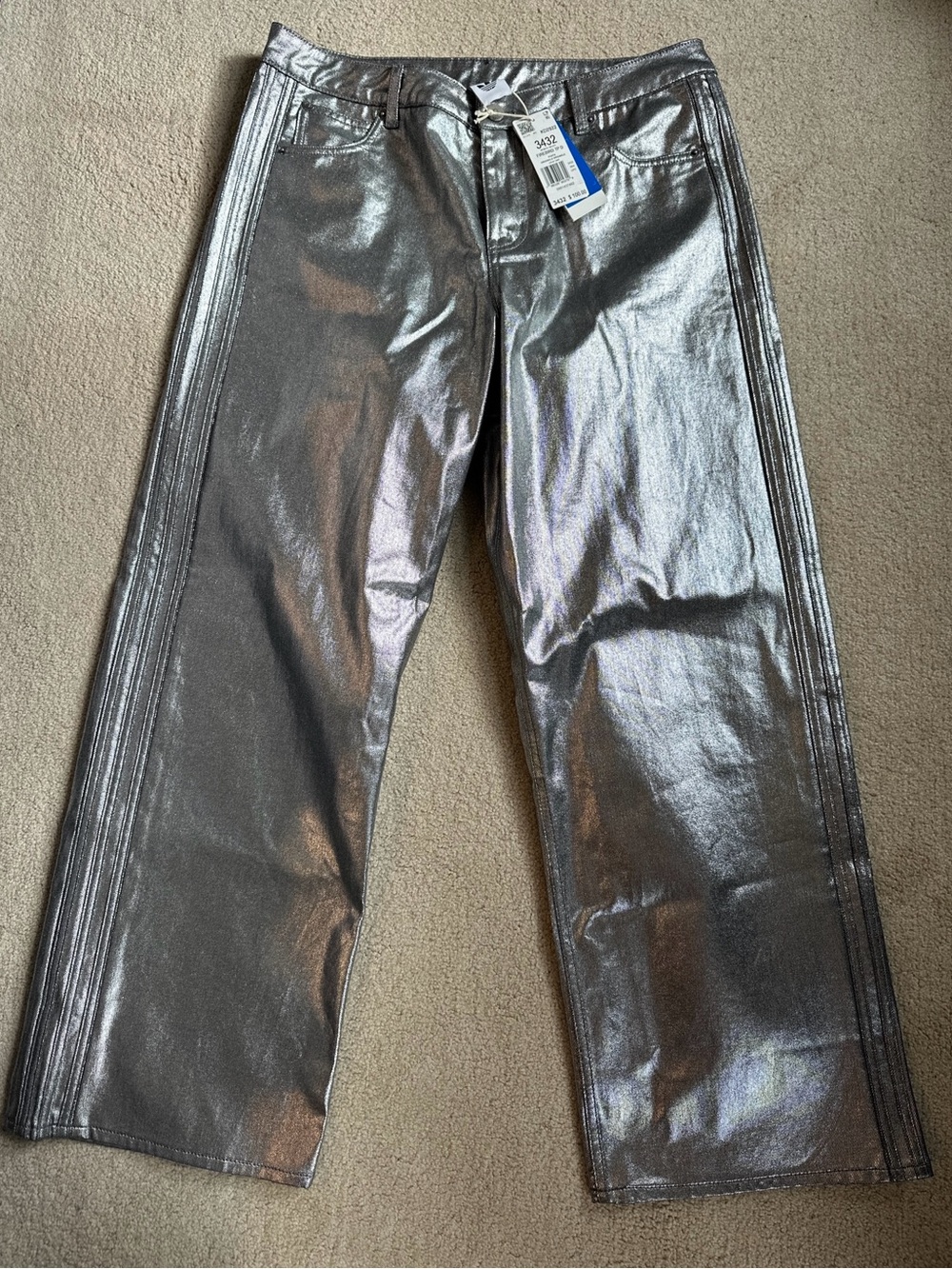 adidas Originals Firebird Metallic Silver Wide-Leg Jeans